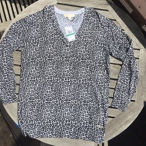 Michael Kors Leopard Print V-Neck Sweater